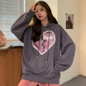 Oversized Graphic Print Hoodie Free Size 40kg-65kg