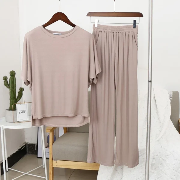 c07920d14fd387316a9b9ba9ef71d111.webp Women Modal Round Neck Pajama Set Free Size 40kg-60kg