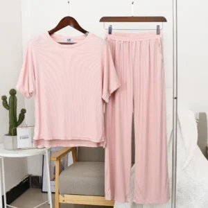 cfbef53d2f393299f88a3da9e4d1d5f2.webp Women Modal Round Neck Pajama Set Free Size 40kg-60kg