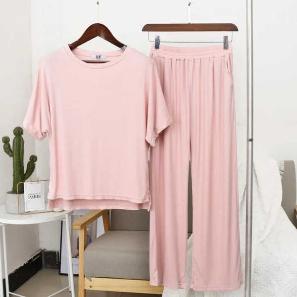 cfbef53d2f393299f88a3da9e4d1d5f2.webp Women Modal Round Neck Pajama Set Free Size 40kg-60kg
