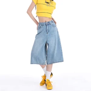 Unisex Wide Leg Denim Culottes Free Size 45kg-65kg