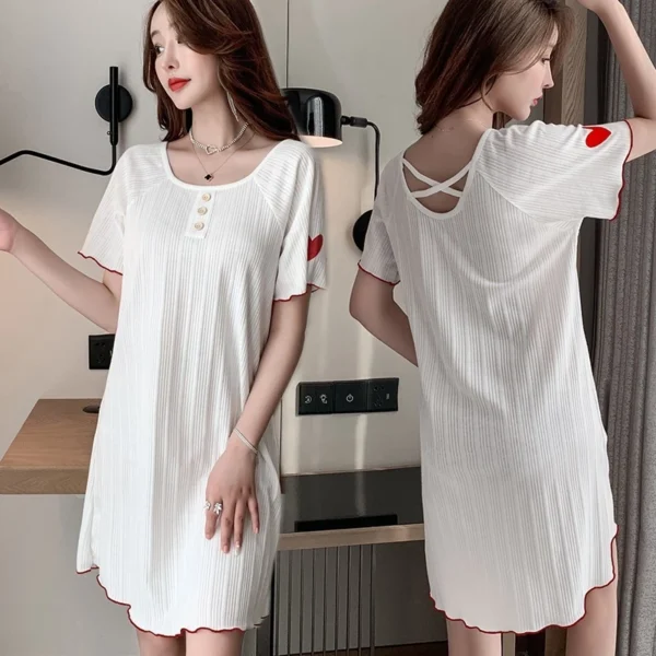 my-11134207-7rasd-m1mnxvyvrgga2b.webp Ladies Ribbed Nightwear Sleep Dress Free Size 40kg-60kg