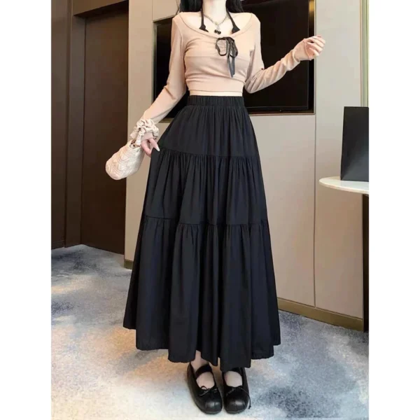 my-11134207-7rasj-mc64ae61cvd58a.webp Women Maxi Pleated A Line Skirt Free Size 40kg-60kg