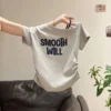 Women Slant Shoulder Printed T Shirt Free Size 40kg-55kg