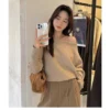 my-11134207-820l8-mlq0mah5t9tsb8.webp Women Slant Shoulder Knitted Sweater Free Size 40kg-65kg