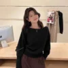 my-11134207-820la-mlq0mah4bw9b00.webp Women Slant Shoulder Knitted Sweater Free Size 40kg-65kg