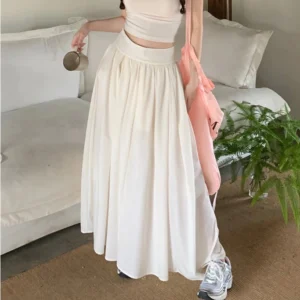 my-11134207-820lb-mjxw48d5fj7k63.webp Women High Waist Pleated Maxi Skirt Free Size 40kg-60kg