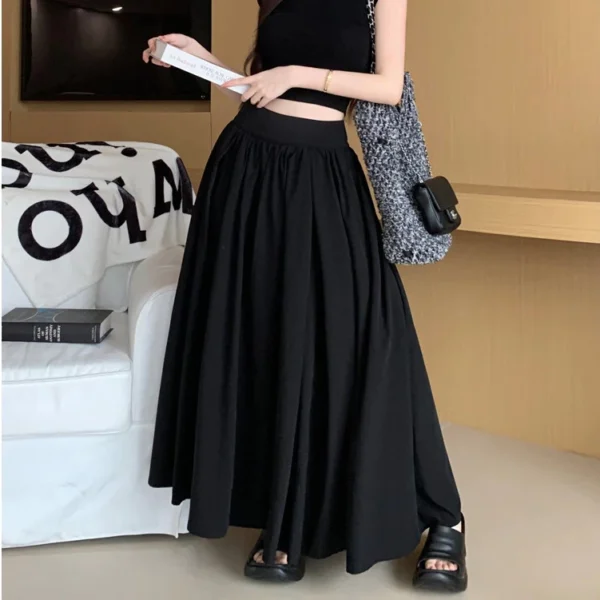 Women High Waist Pleated Maxi Skirt Free Size 40kg-60kg