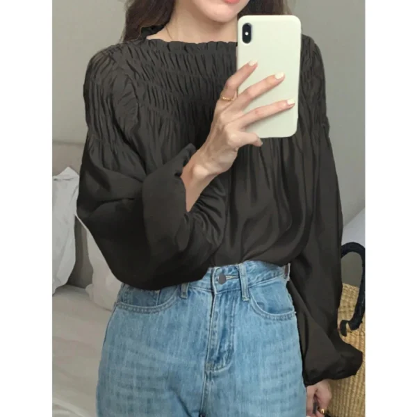 my-11134207-820li-mg6431iv5udl0f.webp French Pleated Puff Sleeve Blouse Free Size 40kg-65kg